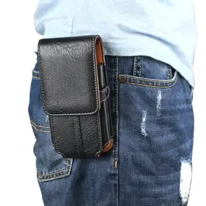 Vertical Genuine Leather Waist Mobile Phone Bag Universal Belt Phone Case with Hanging Buckle