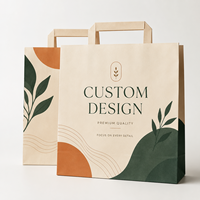 Sac en papier kraft brun à poignée plate avec logo personnalisé, sac de shopping avec poignée renforcée pour la livraison de nourriture et les magasins de détail, MOQ 30000