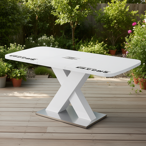 Mesa de Comedor Cuadrada Moderna Blanca con Tapa Extensible, Patas de MDF en Forma de X y Base de Metal, Conveniente y Elegante - Product Image 2