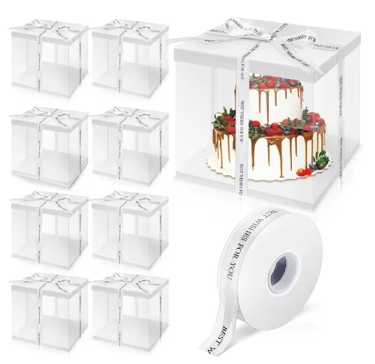 4 6 8 10 12 коробок для свадебного торта оптовая продажа квадратная прозрачная всплывающая коробка для торта Прозрачные высокие коробки для тортов оптом
