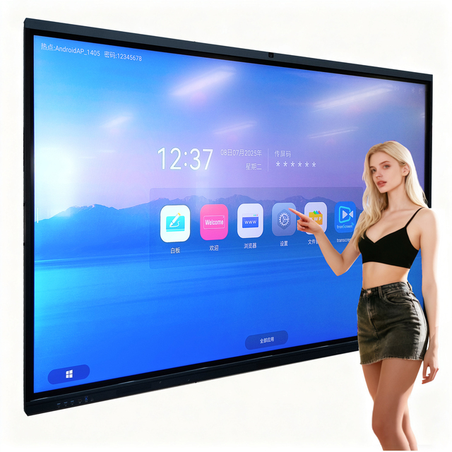 65" 4GB+32GB Infrared Touch 4K UHD Interactive Board Android Windows Dual OS Smart Whiteboard for School Training Meeting