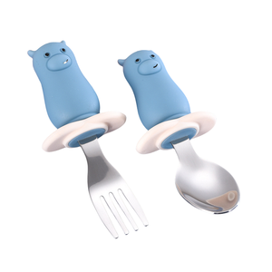 어린이 아기 스테인레스 스틸 쇼트 스푼과 포크 트레이닝 식기 실리콘 쇼트 핸들 포크와 스푼 - Product Image 6