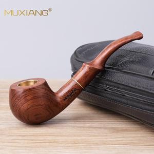 Muxiang Wooden Tobacco Pipe Bent Type Rosewood With Copper Bowl For Smoking - Product Image 1