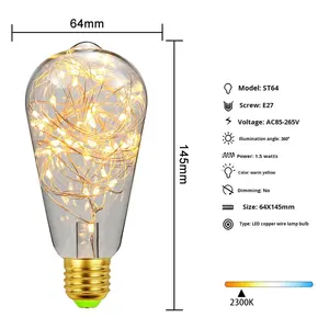 Lámpara de Alambre de Cobre con Bombilla Edison, Luces Decorativas de Navidad LED que Funcionan con Pilas, Iluminación de Cristal - Product Image 6