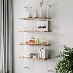 Estantes Flotantes <span class=keywords><strong>de</strong></span> Pared con Marco <span class=keywords><strong>de</strong></span> Metal <span class=keywords><strong>de</strong></span> Tubo Industrial <span class=keywords><strong>de</strong></span> 4 Niveles con <span class=keywords><strong>Madera</strong></span> <span class=keywords><strong>Natural</strong></span> - Product Image 1