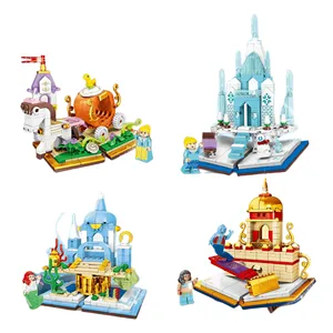 K0389 राजकुमारी परी कथा पुस्तक महल गाड़ी रचनात्मक सजावट मिनी बिल्डिंग ब्लॉक आंकड़ा प्लास्टिक खिलौना उपहार बच्चों लड़कियों