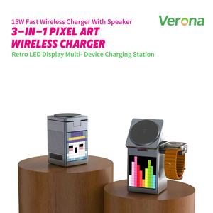Estación de Carga Inalámbrica 3 en 1 Verona con Pantalla para Altavoz, Carga Rápida de 15W para Teléfono y Reloj - Product Image 1