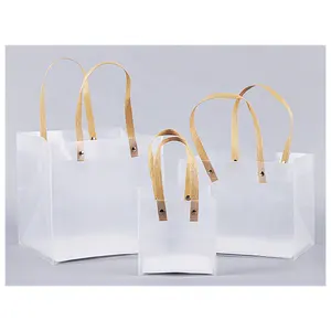 Transparant Winkelen Draagbare Pvc Frosted Plastic Kleding Make-Logo Wedding Christmas Gift Bag