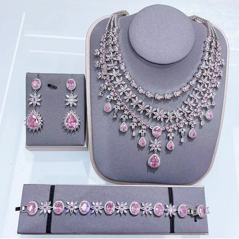 Pink necklace earrings  bracelet set*408