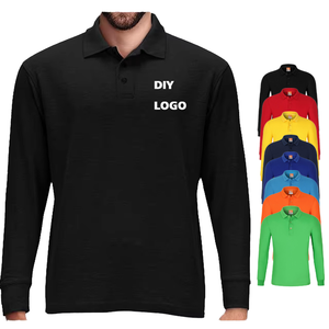 Service OEM – T-shirt homme 100 % coton tricoté, manches longues, col uni, logo personnalisé, anti-plis, poche brodée - Product Image 1