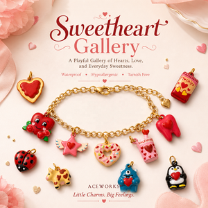 Galerie Sweetheart |   Charmes en forme de cœur en émail peint à la main plaqués or 18K en acier inoxydable, cadeau de la Saint-Valentin - Product Image 1