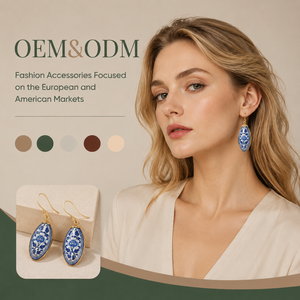 Ear Enlace Oem Odm 14K <b>Gold</b> Plated Oval Blue And White Porcelain Floral <b>Dangle</b> Hook <b>Earrings</b> Vintage Chinese Style Women Jewelry - Product Image 1