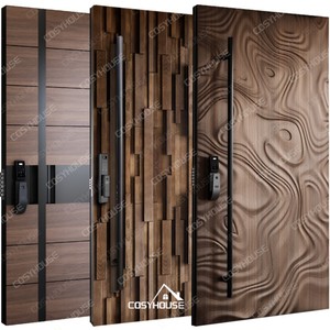 Double porte d'entrée en bois du meilleur fabricant Entrée de villa en bois massif sculptée de luxe - Product Image 1