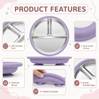 Assiette divisée pour tout-petits avec 4 ventouses, manchon en silicone amovible, plat antidérapant pour bébé de 0 à 12 mois