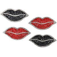 Appliques thermocollantes et à coudre pour vêtements, motif lèvres rouges ornées de strass, pour DIY, jeans, vestes, sacs