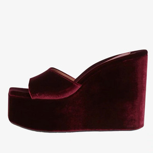 Thick <b>Platform</b> Smooth Pleuche Shoes Women's Outdoor Slides High Wedge <b>Heels</b> Retro <b>Open</b> <b>Toe</b> Sandals Solid Color Slippers - Product Image 2