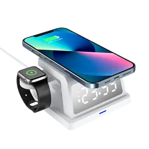 5-en-1 Horloge numérique chargeur de téléphone station d'accueil tout en un 15W Horloge numérique avec écran d'affichage