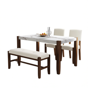 Modern 4-Piece <b>Dining</b> <b>Set</b> 46 In Faux Marble Table 2 Upholstered Chairs Rubber Wood Legs <b>Space</b> <b>Saving</b> For <b>Dining</b> Room - Product Image 1