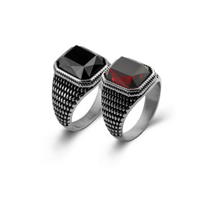 2024 dekorasi tangan Zirkon cincin baja Titanium baja nirkarat Eropa dan Amerika mosaik Ruby <span class=keywords><strong>Retro</strong></span> pria Punk cincin koktail perhiasan - Product Image 1