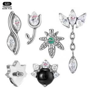 G23 <b>Titanium</b> Fashion Ear Cartilage <b>Studs</b> Zircon Inlay Geometric Flower Design Party Jewelry - Product Image 1