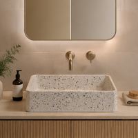 MOHOM Lavabo de salle de bain moderne en béton moulé sur mesure, de luxe, écologique, à trou unique, facile à nettoyer, pour comptoir, 16L