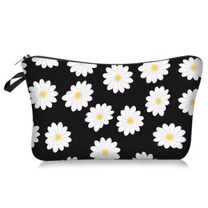 Ladies Large Capacity Daisy Flower Cosmetic Bag Soft Fabric Polyester Zipper Travel-friendly <b>Makeup</b> <b>Storage</b> Wash Dumpling - Product Image 1