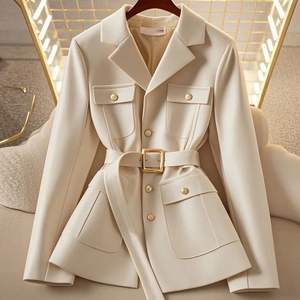 Nuova Giacca <span class=keywords><strong>Blazer</strong></span> da <span class=keywords><strong>Donna</strong></span> a Vita Alta <span class=keywords><strong>con</strong></span> Multi-Tasche, <span class=keywords><strong>Cintura</strong></span> e Bottone Singolo in Tinta Unita per Uso Quotidiano - Product Image 1
