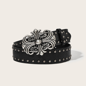 Ceinture en cuir <span class=keywords><strong>de</strong></span> luxe pour homme, style gothique, avec boucle croisée cloutée, rivets, pour jeans, style punk rock heavy metal, vente en gros, logo personnalisé - Product Image 1