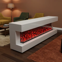 Meuble TV en bois blanc avec miroir et cheminée, élégant meuble de salon avec miroir, meubles