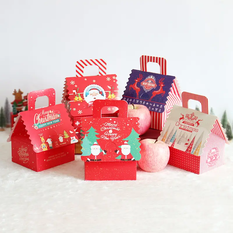 Small red christmas eve diy candy creative gift packing house shape favour box merry christmas