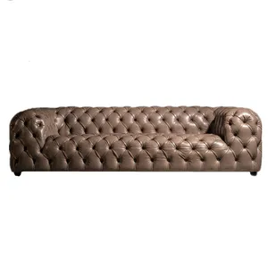 棕色经典沙发，chesterfield沙发，真皮chesterfield沙发R339