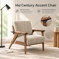Fauteuil d'appoint en tissu avec structure en bois massif de style Mid-Century, fauteuil de salon design, chaise longue rétro, mobilier de villa