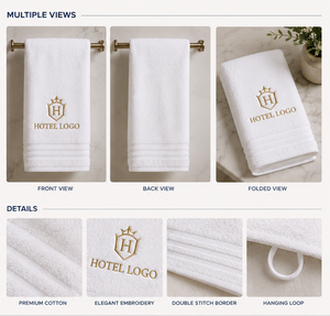 Serviettes de toilette en coton blanc de luxe personnalisées OEM ODM pour hôtels, hôtels de luxe, hôpitaux, centres de bien-être, vente en gros, broderie de logo. - Product Image 3
