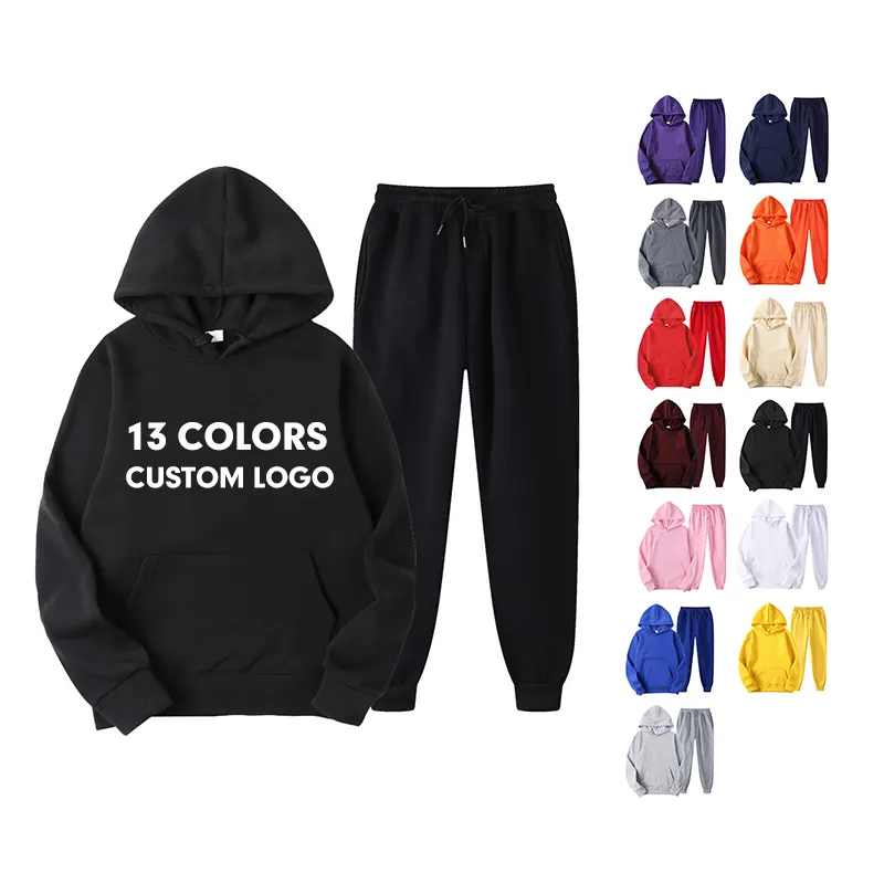 Custom Designer Embroidery Logo Tracksuits Clothes Black Men Sweatsuit Jogging Fitted Sweat Suits Hoodies