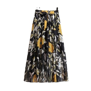 Jupes midi en mousseline à imprimé floral pour femmes, élégantes avec nœud, pour le printemps et l'été, robe de plage, taille haute, jupe décontractée pour femmes - Product Image 5