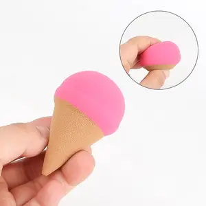 New 2024 Ice Cream-Shaped Latex Free Wholesale Vegan Pink Beauty Foundation Makeup Sponge Cosmetic Foundation Blending Sponge