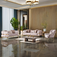 Ensemble de canapés modernes pour salon, en acier inoxydable avec tissu en velours, meubles turcs Chesterfield pour la maison et les villas