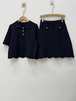 KD2447 Nouvelle Collection Été – Ensemble Chic Vert Vif de Luxe : Haut Polo Boutonné à Manches Courtes en Maille Ondulée et Mini-Jupe Élégante