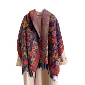 Bufanda tradicional gruesa hilada con núcleo para <span class=keywords><strong>mujer</strong></span> de otoño e invierno, chal de viaje con borlas de estilo étnico, Cachemira cálida con estilo único - Product Image 5