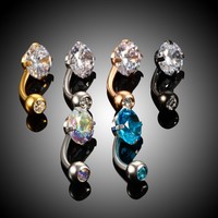 Anneau de nombril en acier inoxydable à quatre griffes serties de zircon, bijoux de piercing pour femme, pour mariage ou cadeau