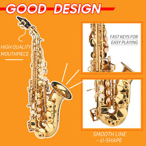 Saxophone Soprano Sib Laque d'or Laiton Sax avec étui à instruments Embouchure Sangle de cou Brosse en tissu de nettoyage <span class=keywords><strong>pour</strong></span> musiciens Beginn - Product Image 2