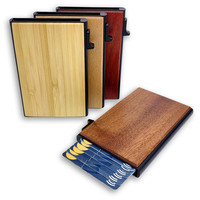 Dompet Kartu Kredit Kayu Tipis Minimalis Anti RFID dengan Kantong Ukiran, Hadiah untuk Pria
