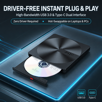 Drive Optik Eksternal USB C USB 3.0 Dual Port Tanpa Driver, Slim CD DVD Rewriter Burner untuk MacBook Air Pro Laptop Desktop PC