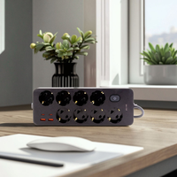 Europäische Standard-Steckdosenleiste mit 8 AC-Steckdosen, 2 USB-C und 2 USB-A Anschlüssen, Schalter, IP22, 16A, 2m Kabel, für den Hausgebrauch