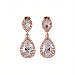 Boucles d'oreilles pendantes en cristal or rose E3742 pour femme, luxe, mariage, serti clos, forme goutte d'eau - Product Image 1