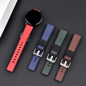 Fashionable Soft Silicone Genuine Leather Watch Strap Two Materials with Stainless Steel Buckle Compatible with Other Watches