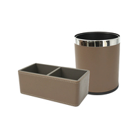 Ensemble de 9 pièces d'organisateurs de bureau de luxe en cuir PU taupe, accessoires de bureau, vente en gros OEM