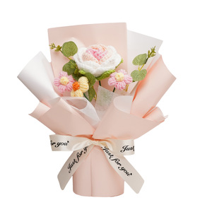 Bouquet de roses tricotées en fil rose, fleurs séchées, décoration d'intérieur, cadeau - Product Image 5