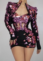 Soutien-gorge à paillettes Top Mini jupes DJ chanteur danseur scène Performance Costume femmes Sexy boîte de nuit tenue ensembles