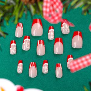 24 Stks/set Franse Rode Effen Kleur Kerst Snoep Streep Sneeuwvlok Nail Tips Pers Op Nagels Groothandel 3465/2689 - Product Image 5